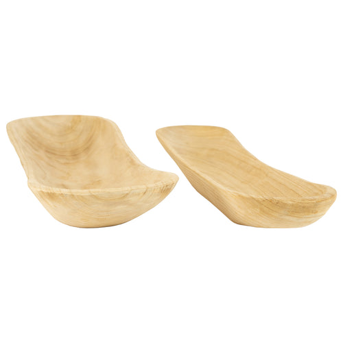Hand Carved Oval Wood Bowl Set of 2