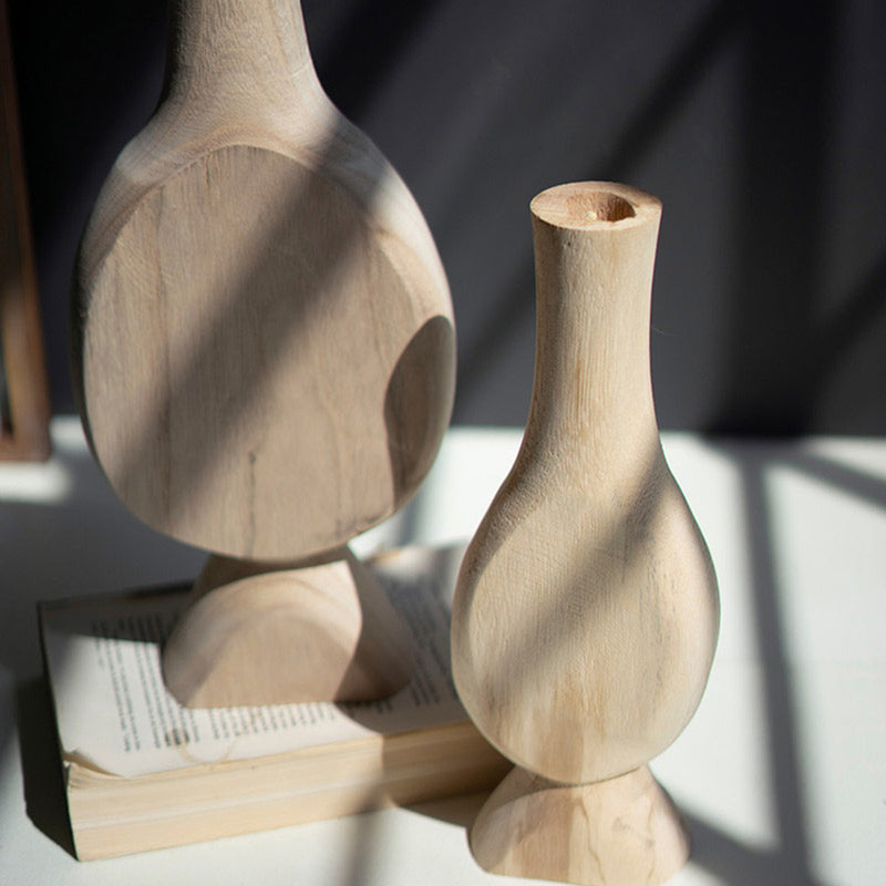 Carved Wooden Bud Vase Set of 2