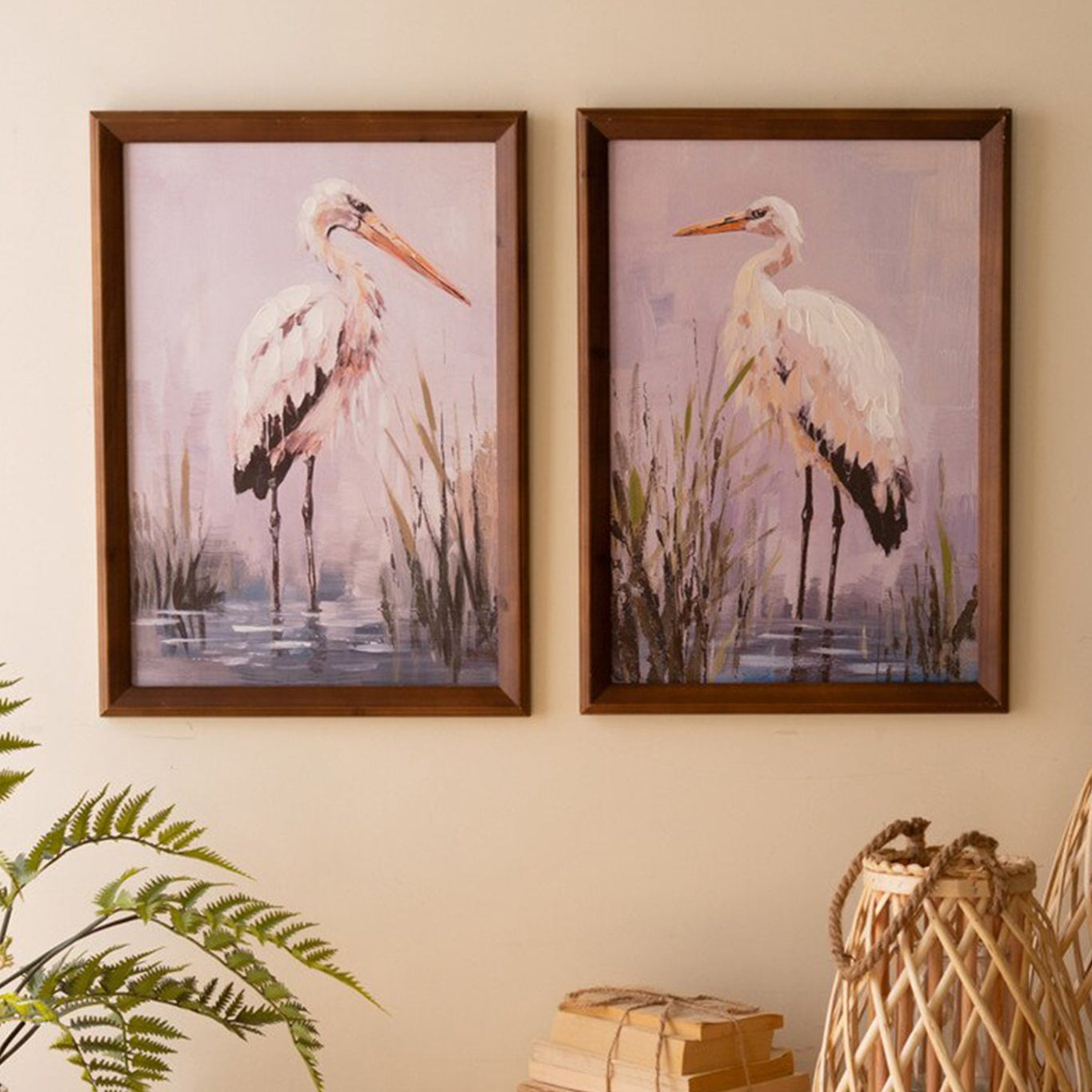 Heron Paint over Framed Print Set of 2