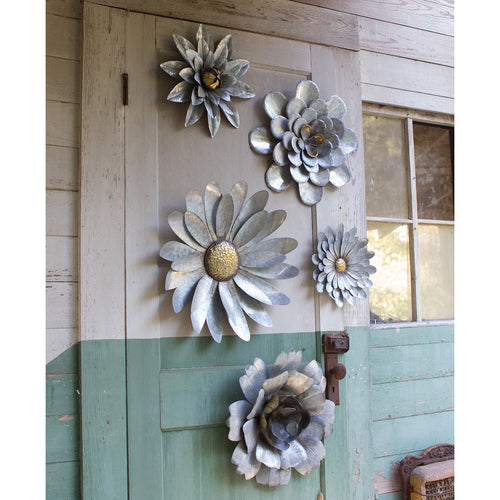 Galvanized Flower Metal Wall Art Set of 5