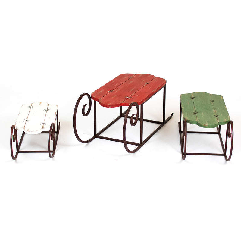 Painted Sleigh Statue Set of 3