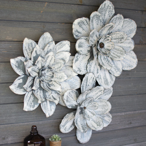 White-Washed Flower Metal Wall Art Set of 3