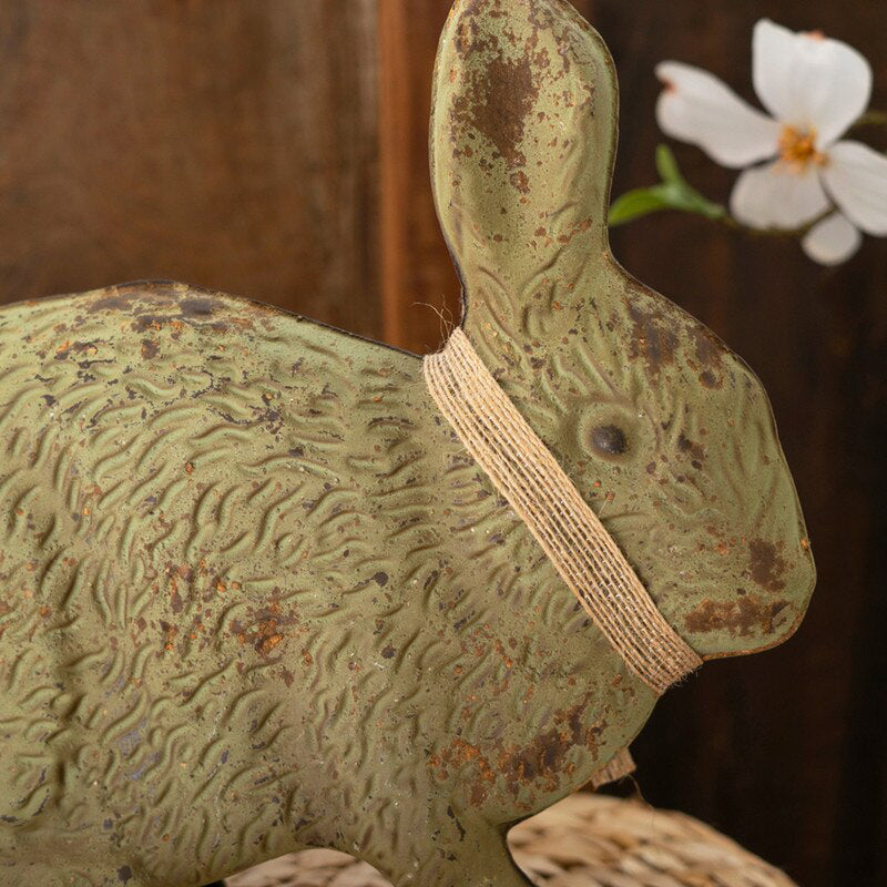 Antique Green and White Metal Rabbit Set of 2