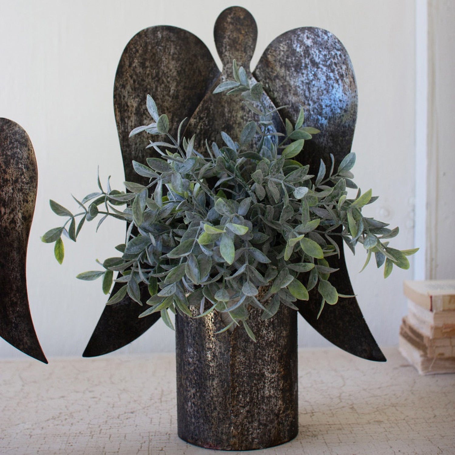 Rustic Metal Angel Candle Holder Set of 2