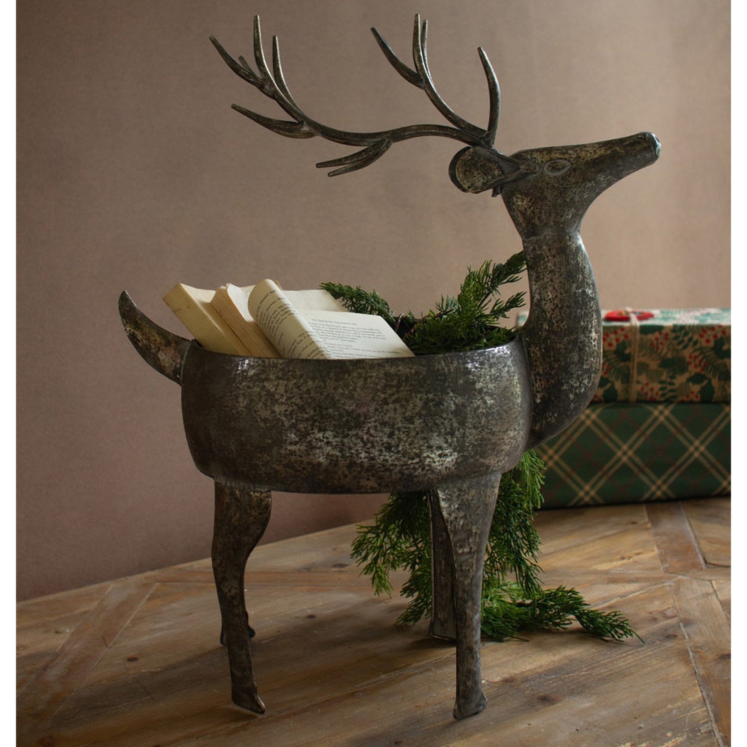 Rustic Metal Reindeer Planter