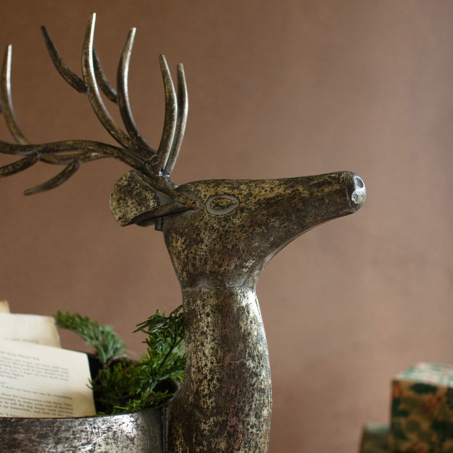 Rustic Metal Reindeer Planter
