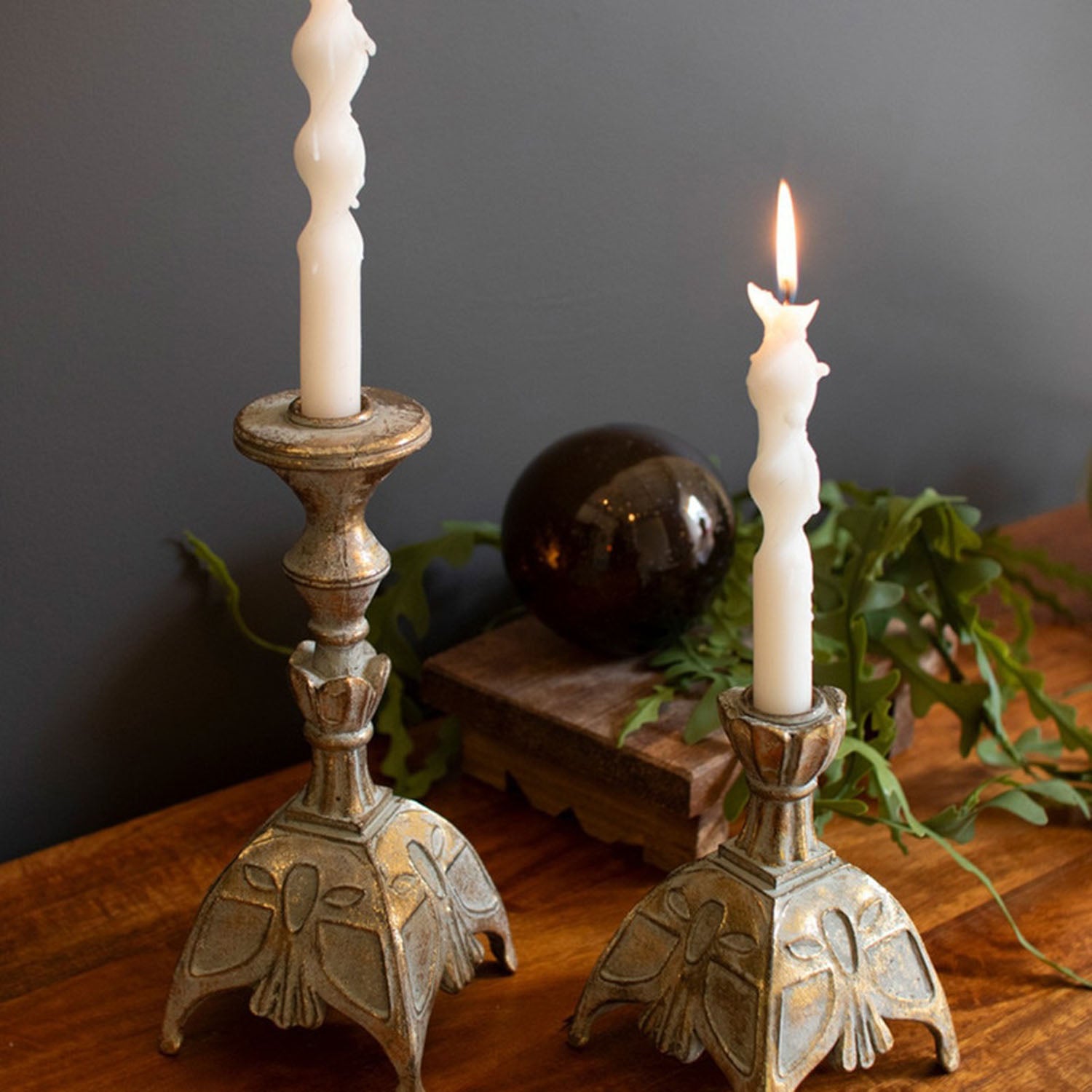Antique Brass Taper Candle Stand Set of 2