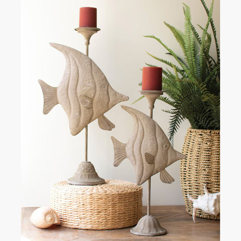 Rustic Fish Candle Holder Set of 2