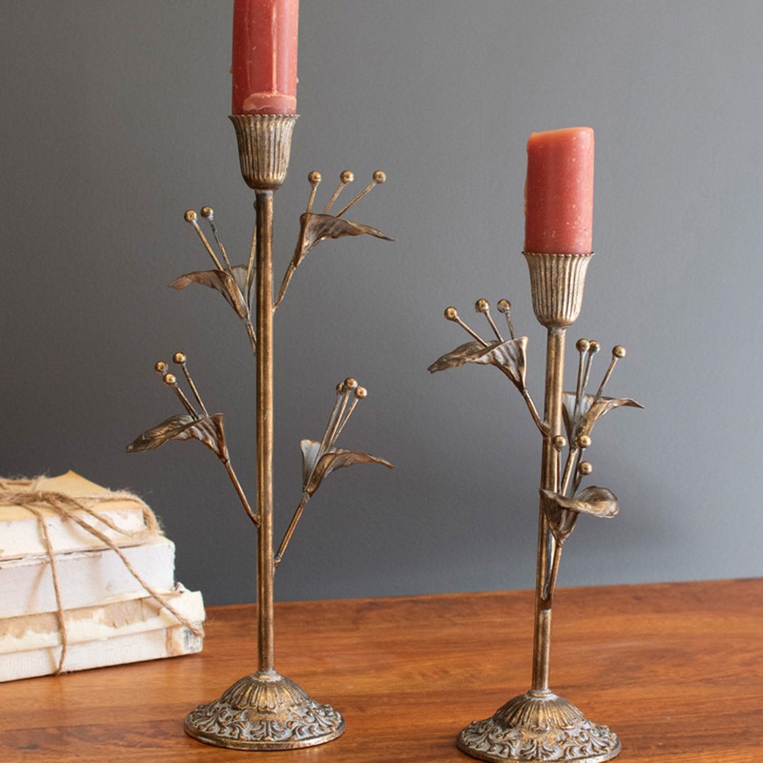 Flower Taper Candel Holder Set of 2