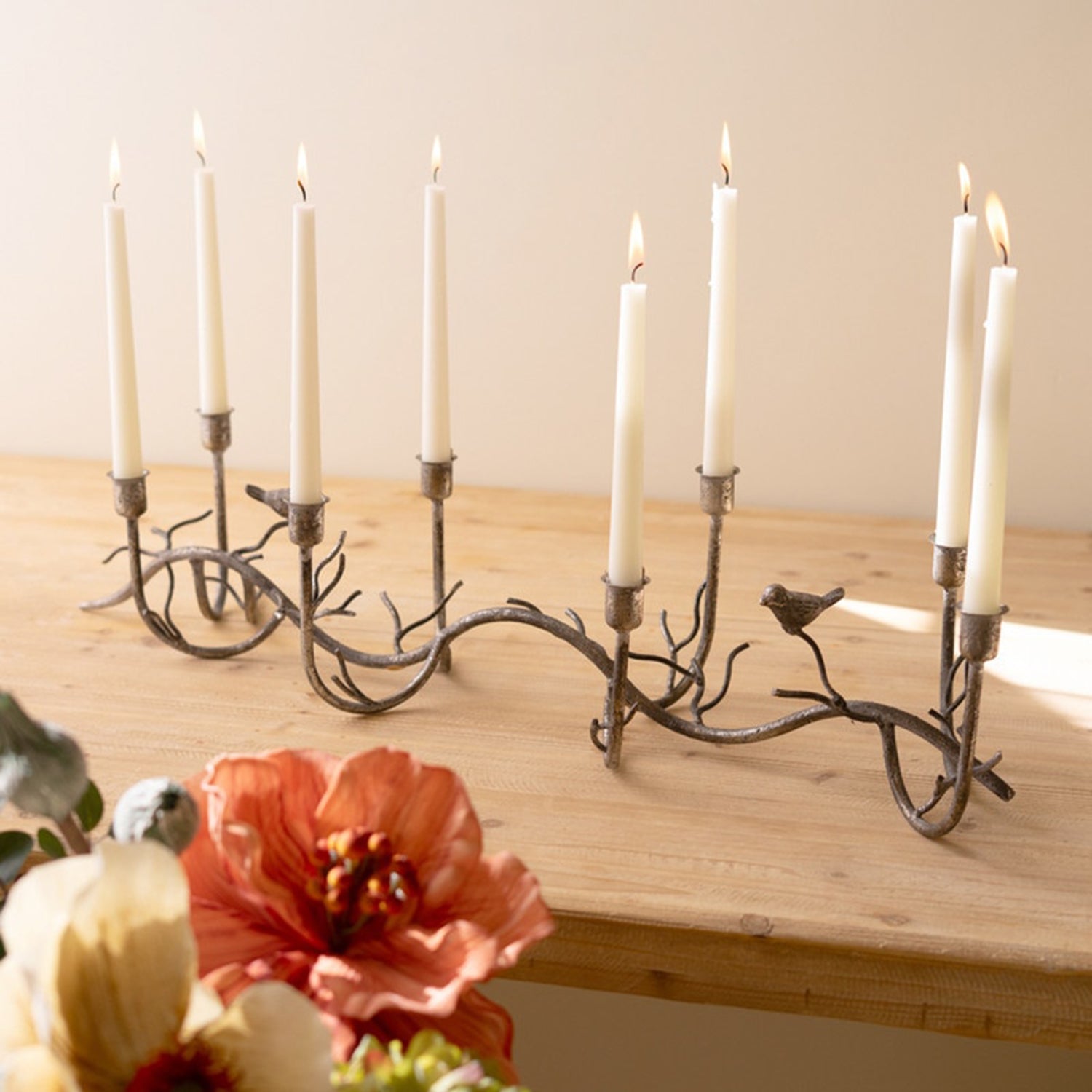 Iron Taper Candelabra with Birds