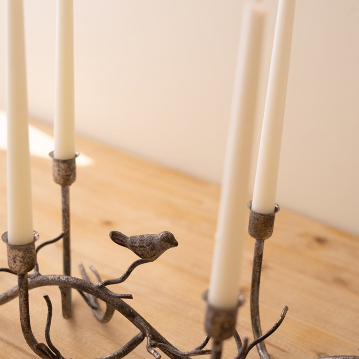 Iron Taper Candelabra with Birds