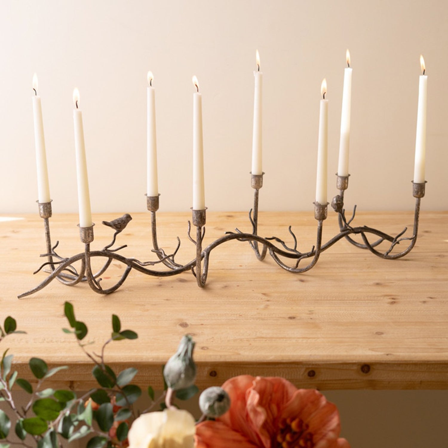 Iron Taper Candelabra with Birds