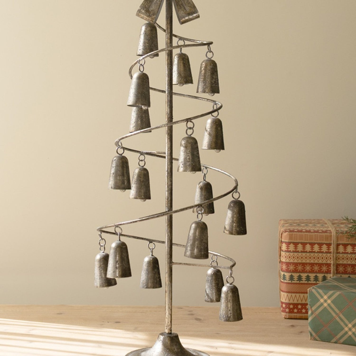 Metal Christmas Tree with Bells, Bow and Star