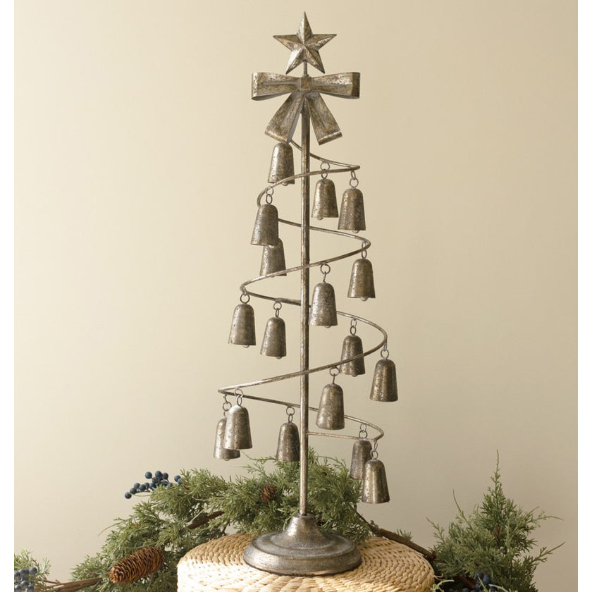 Metal Christmas Tree with Bells, Bow and Star