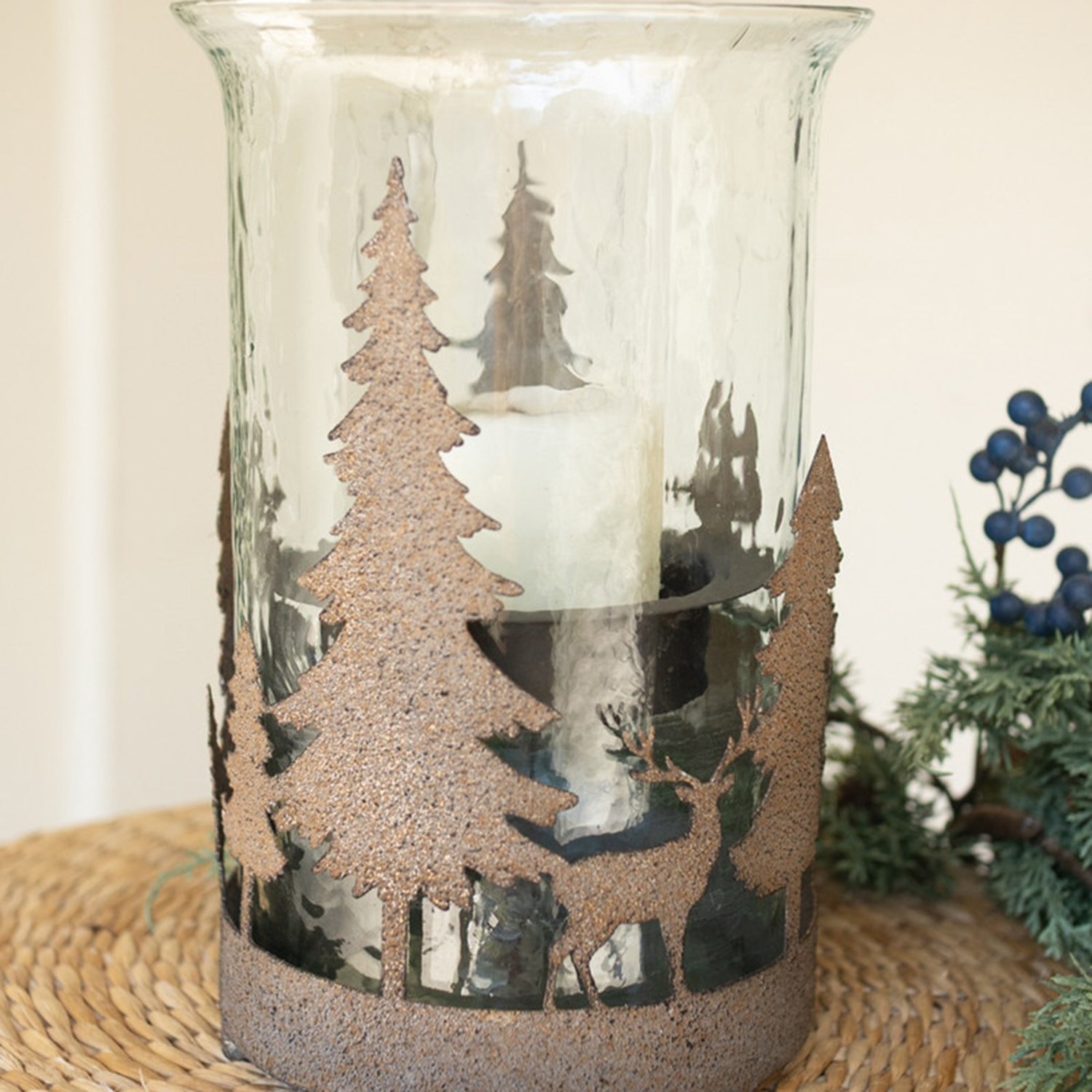 Metal Christmas Trees and Deer Cylinder Wrap Set of 2