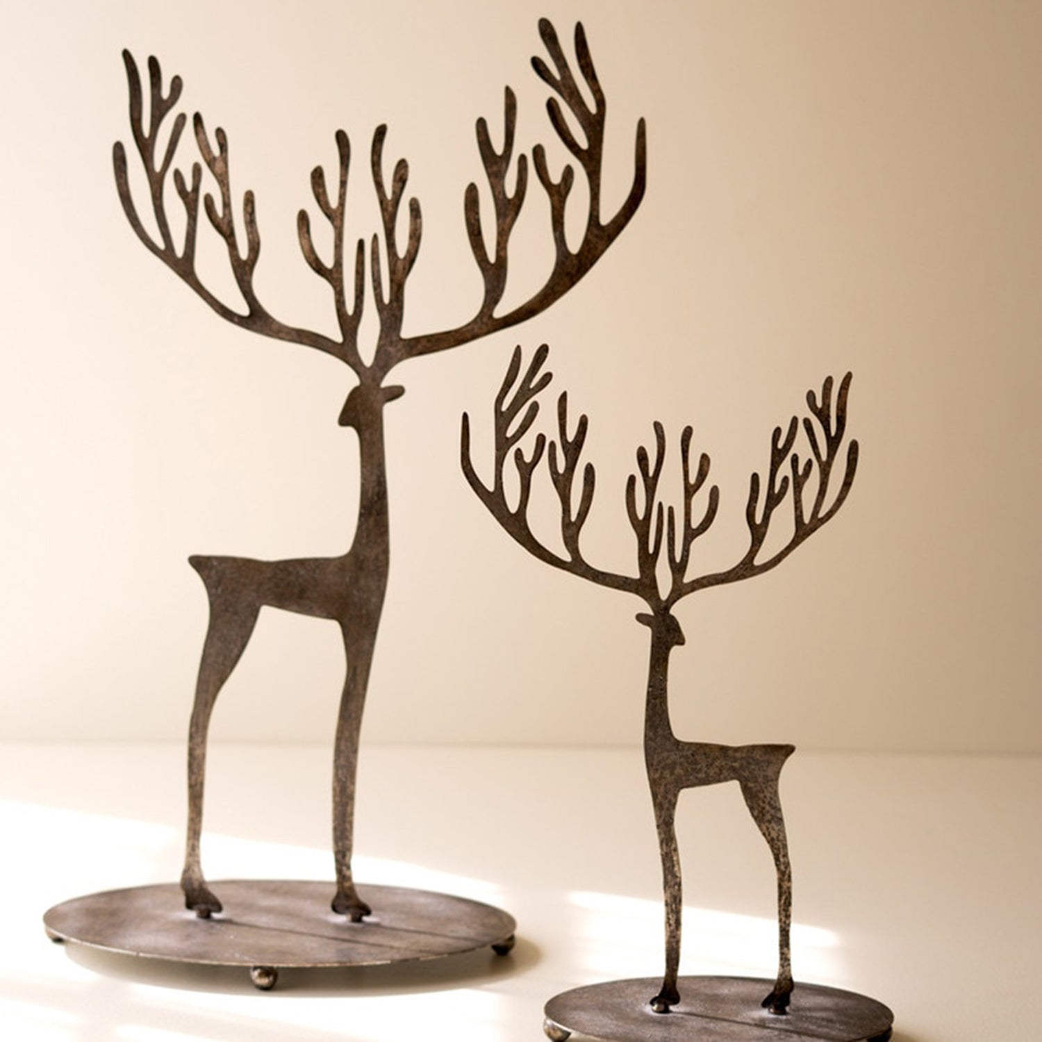 Rustic Distressed Metal Reindeer Set of 2