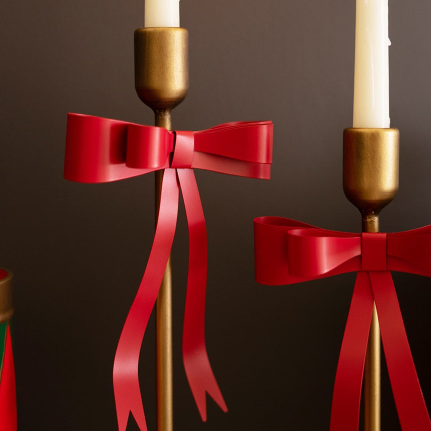 Metal Christmas Bow Taper Candle Holder Set of 2