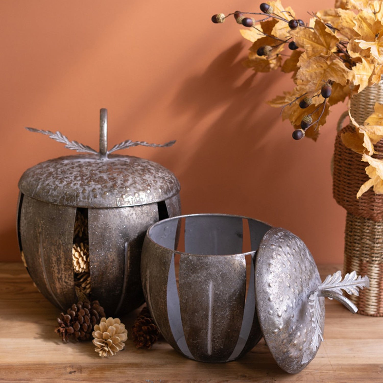 Rustic Metal Acorn Container Set of 2