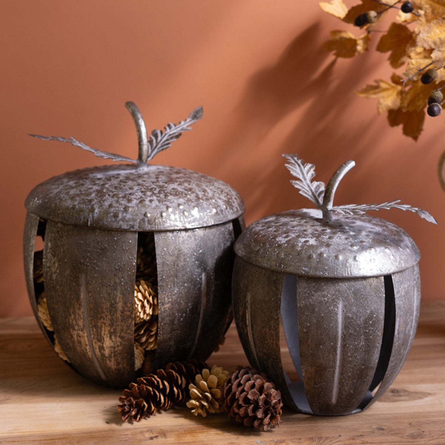 Rustic Metal Acorn Container Set of 2
