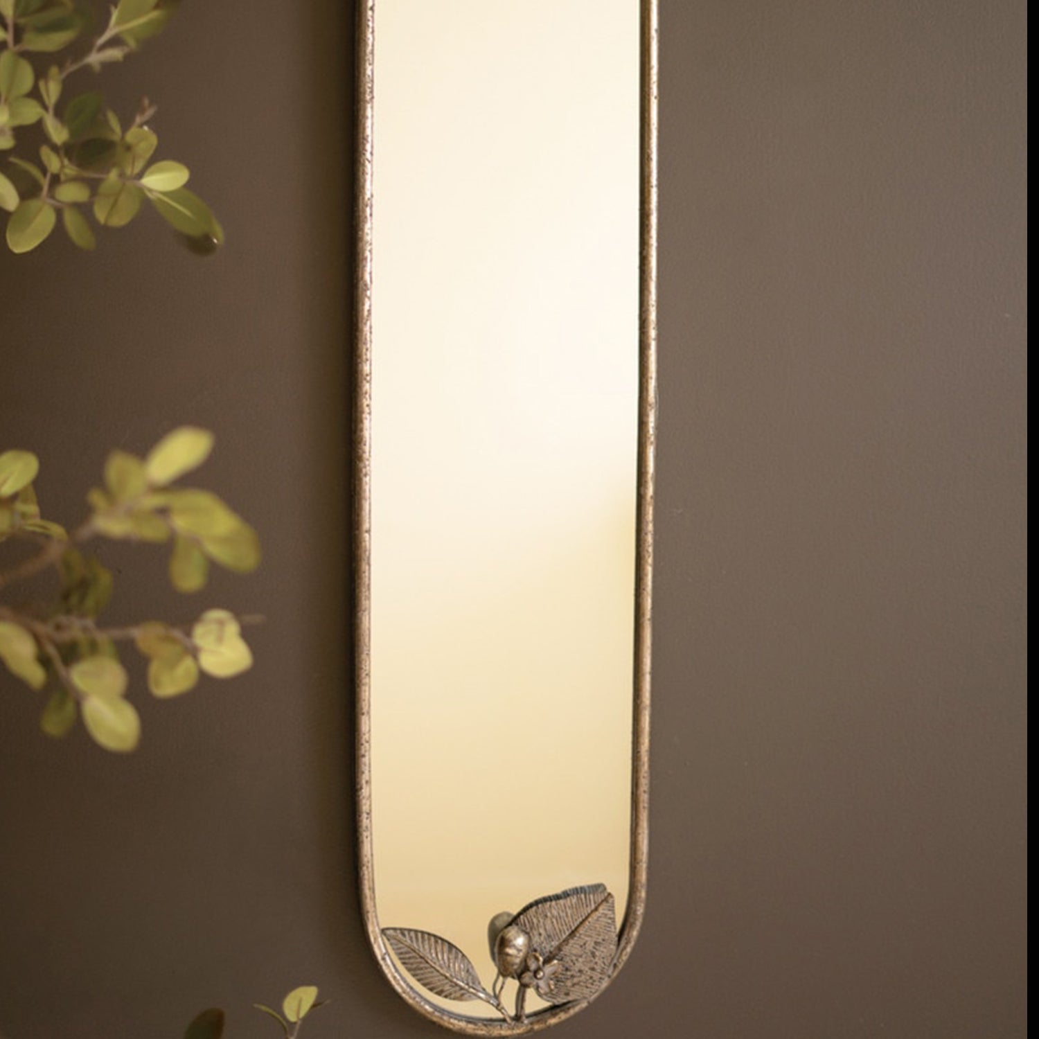Tall Rustic Framed Mirror with Leaf