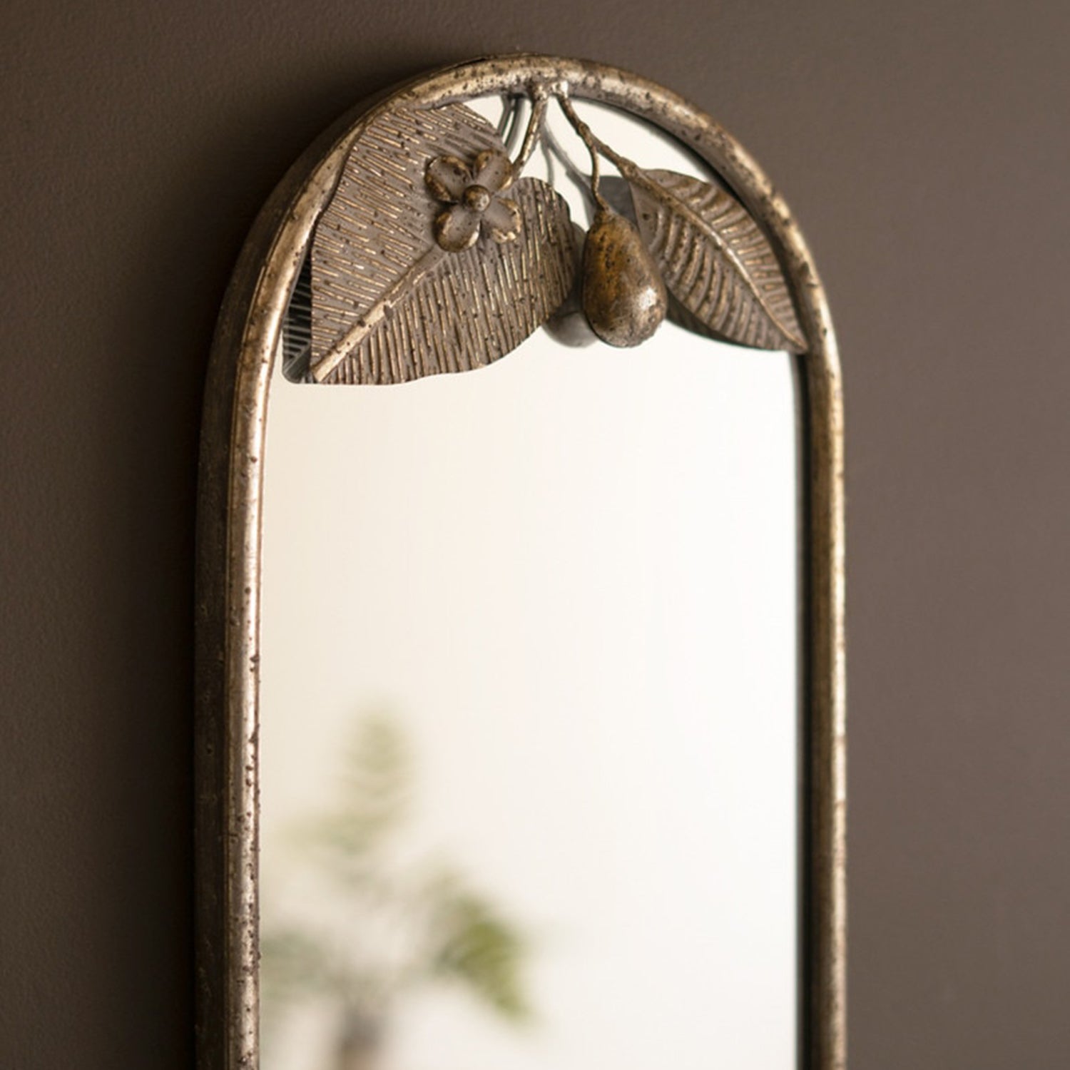 Tall Rustic Framed Mirror with Leaf