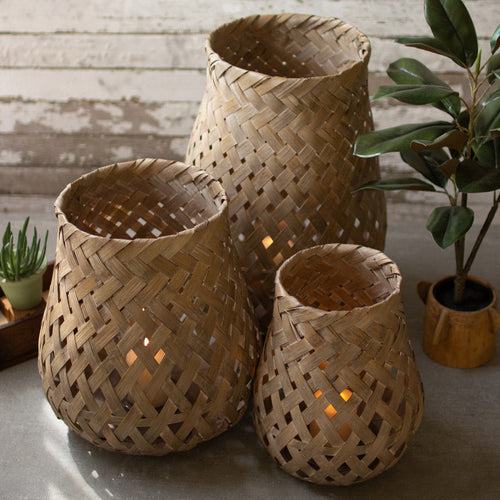 Woven Bamboo Candle Lantern Set of 3