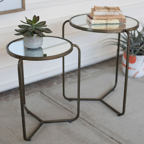 Mirror Top Side Table Set of 2