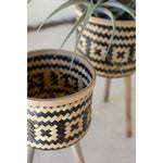 Black & Natural Bamboo Plant Stand Set of 2