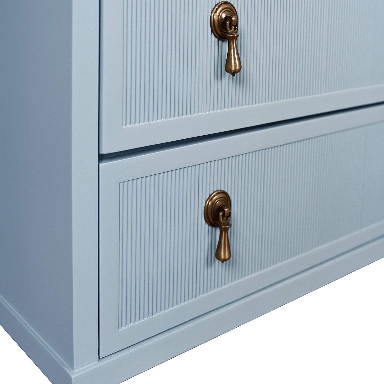 Corine Light Blue Two Drawer Side Table shown to scale