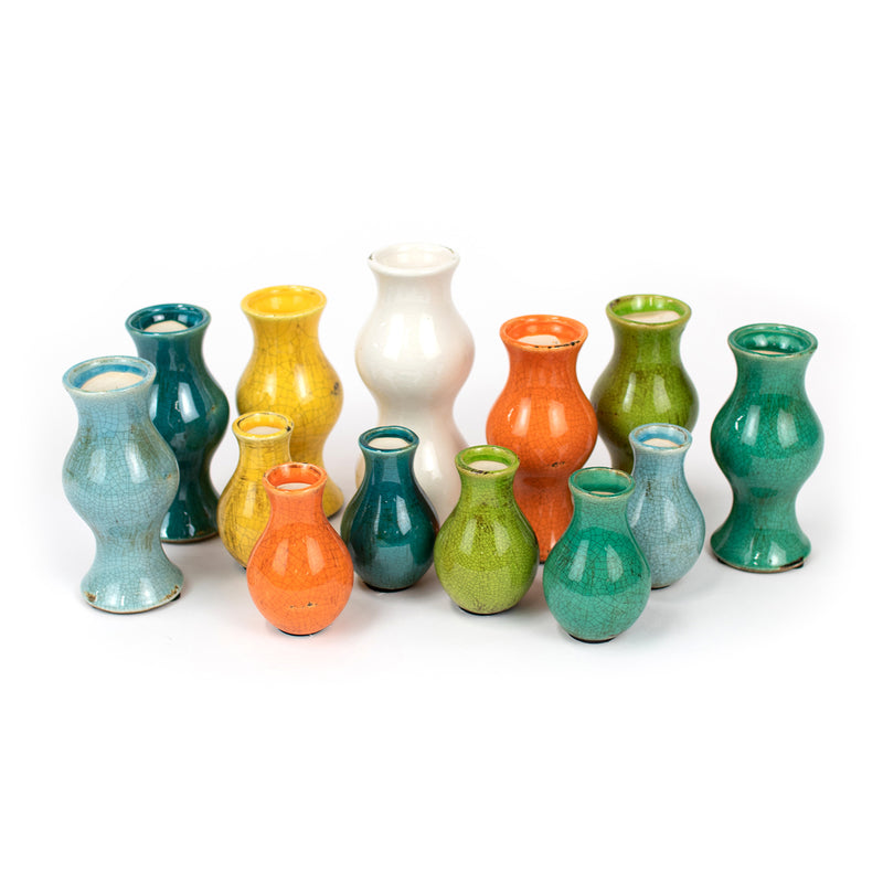 Colored Ceramic Bud Vase Set of 13