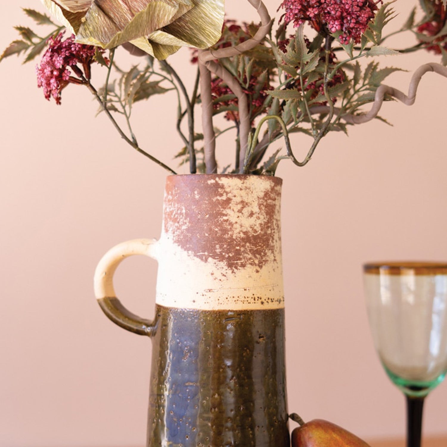 Tall Single Handle Black and While Vase
