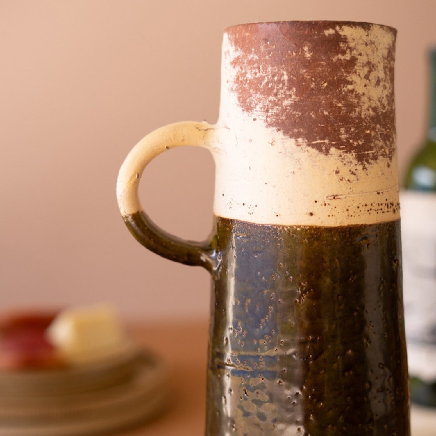 Tall Single Handle Black and While Vase