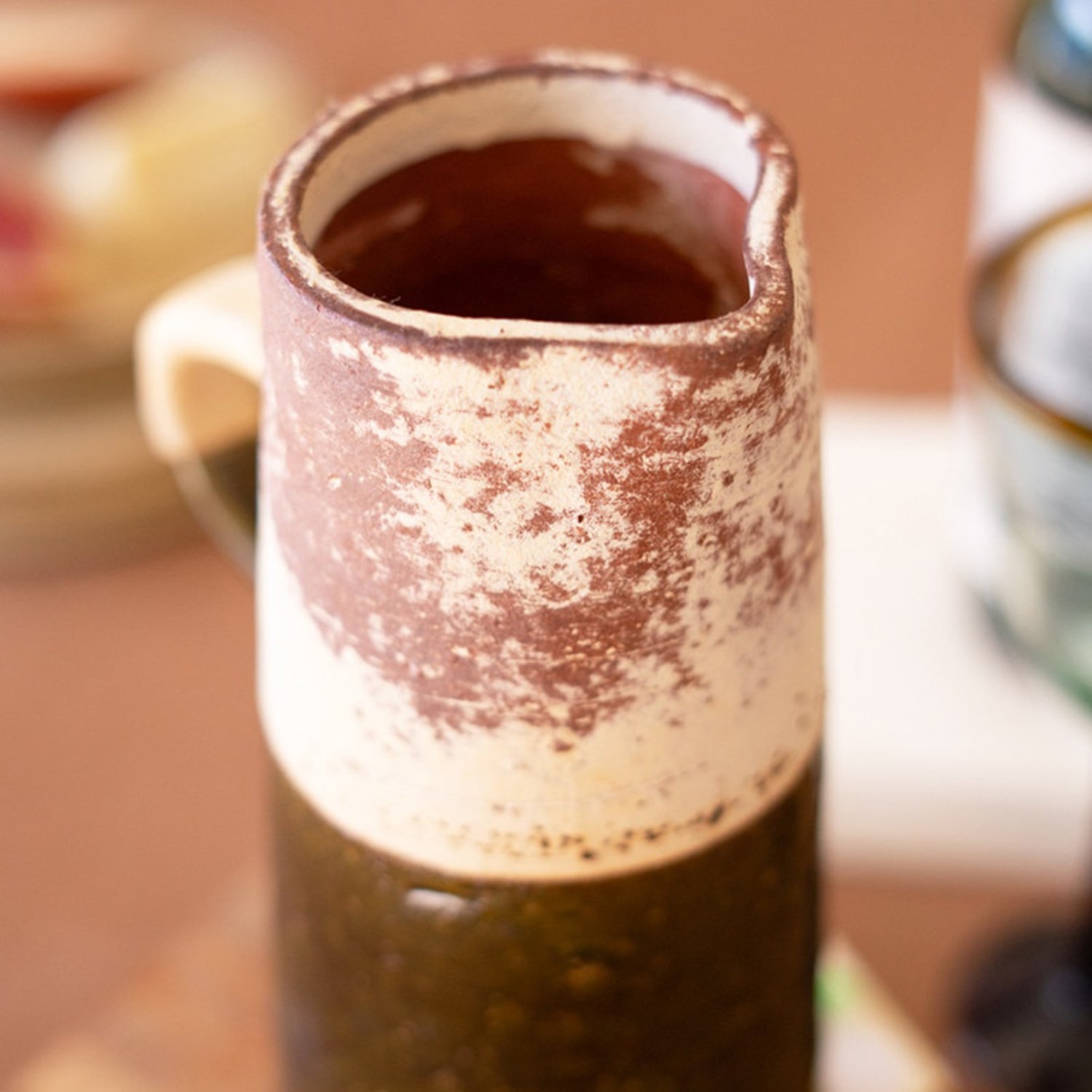 Tall Single Handle Black and While Vase
