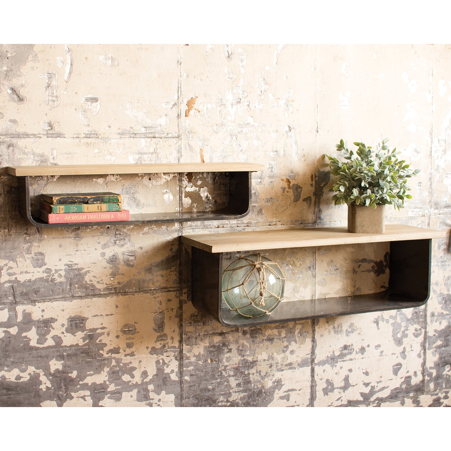 Metal &Wood Wall Shelf Set of 2 Paynes Gray