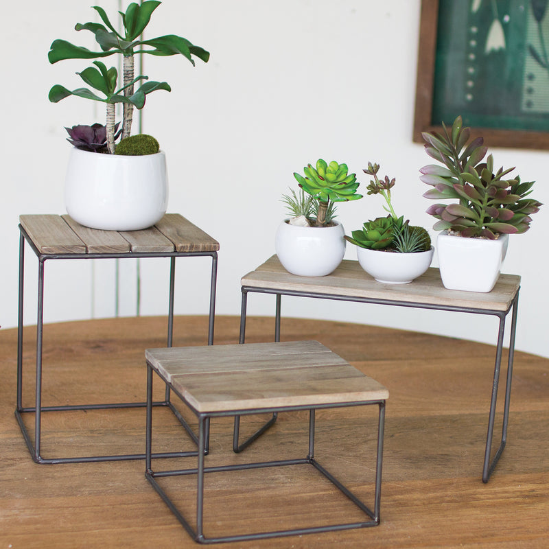 Wood & Metal Plant Stand Set of 3