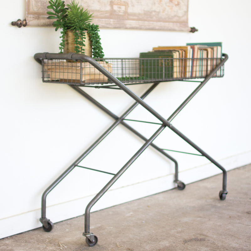 Rolling Basket Console Table