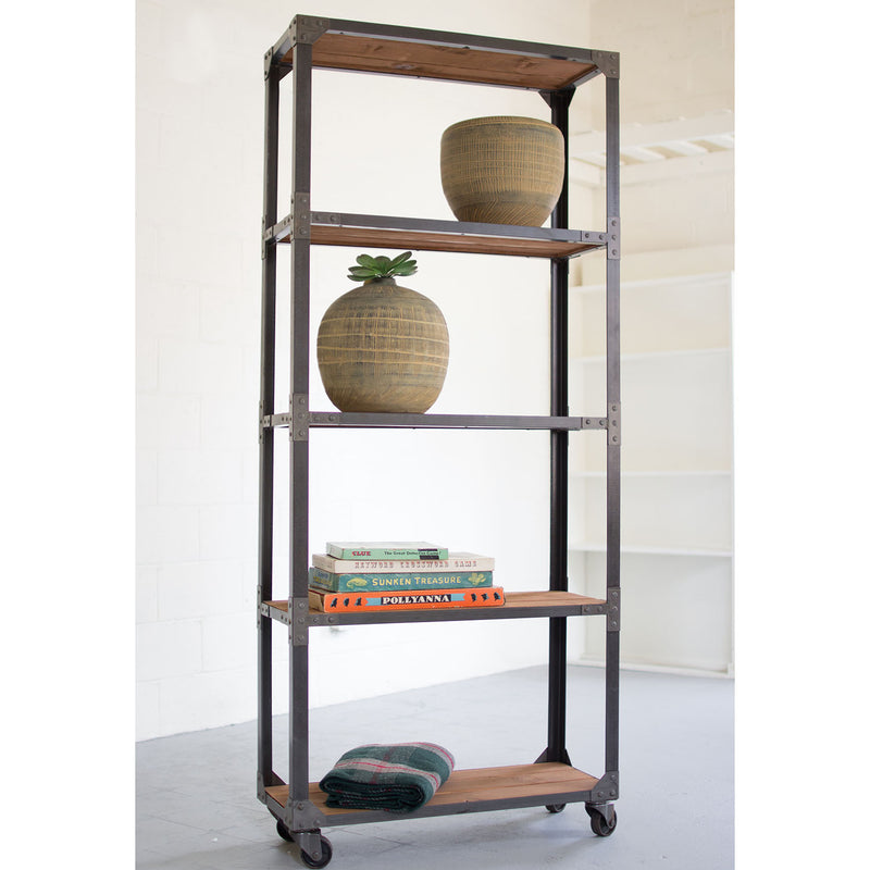 Iron & Recycled Wood Tall Shelving Unit