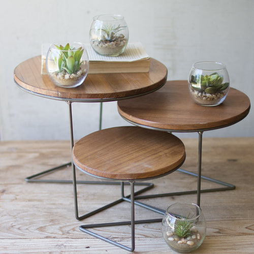 Wire & Wood Round Plant Stand Set of 3