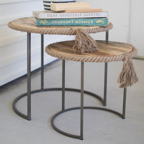 Rope Accent Round Nesting Side Table Set of 2