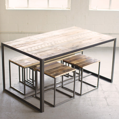 Recycled Wood & Metal Dining Table Set of 9