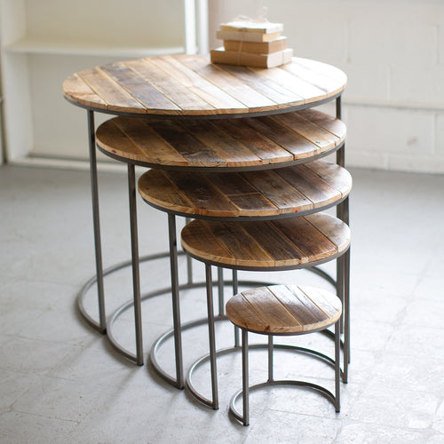 Recycled Wood Round Accent Table Set of 5