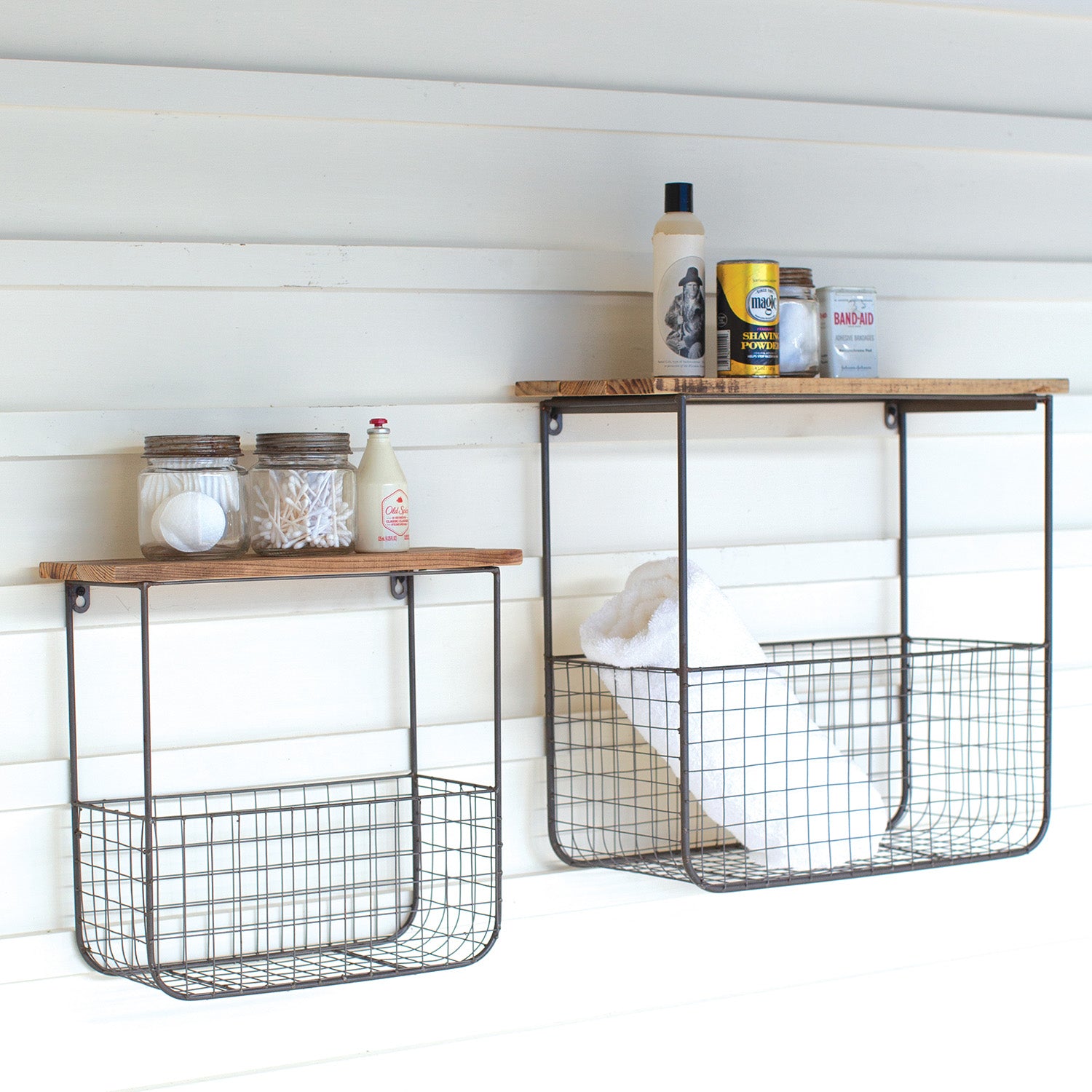Wire Basket Wall Shelf Set of 2 Paynes Gray