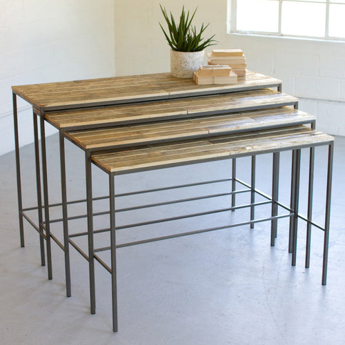 Recycled Wood & Iron Console Table Set of 4