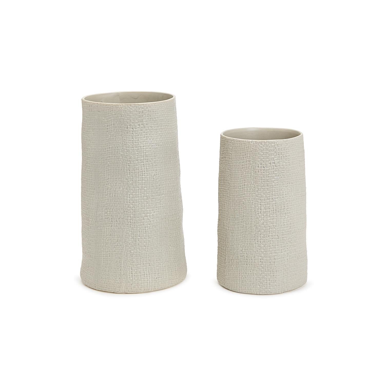 Shitake Beige Tall Cylinder Vase Set of 2