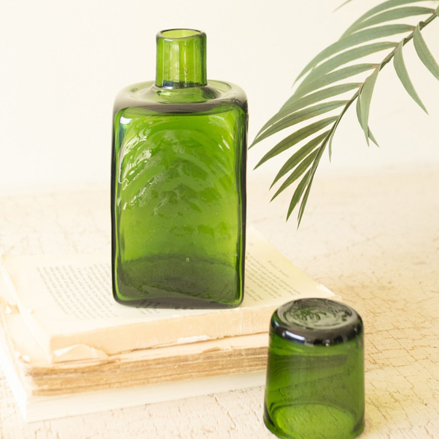 Bedside Green Water Carafe and Drinking Glass
