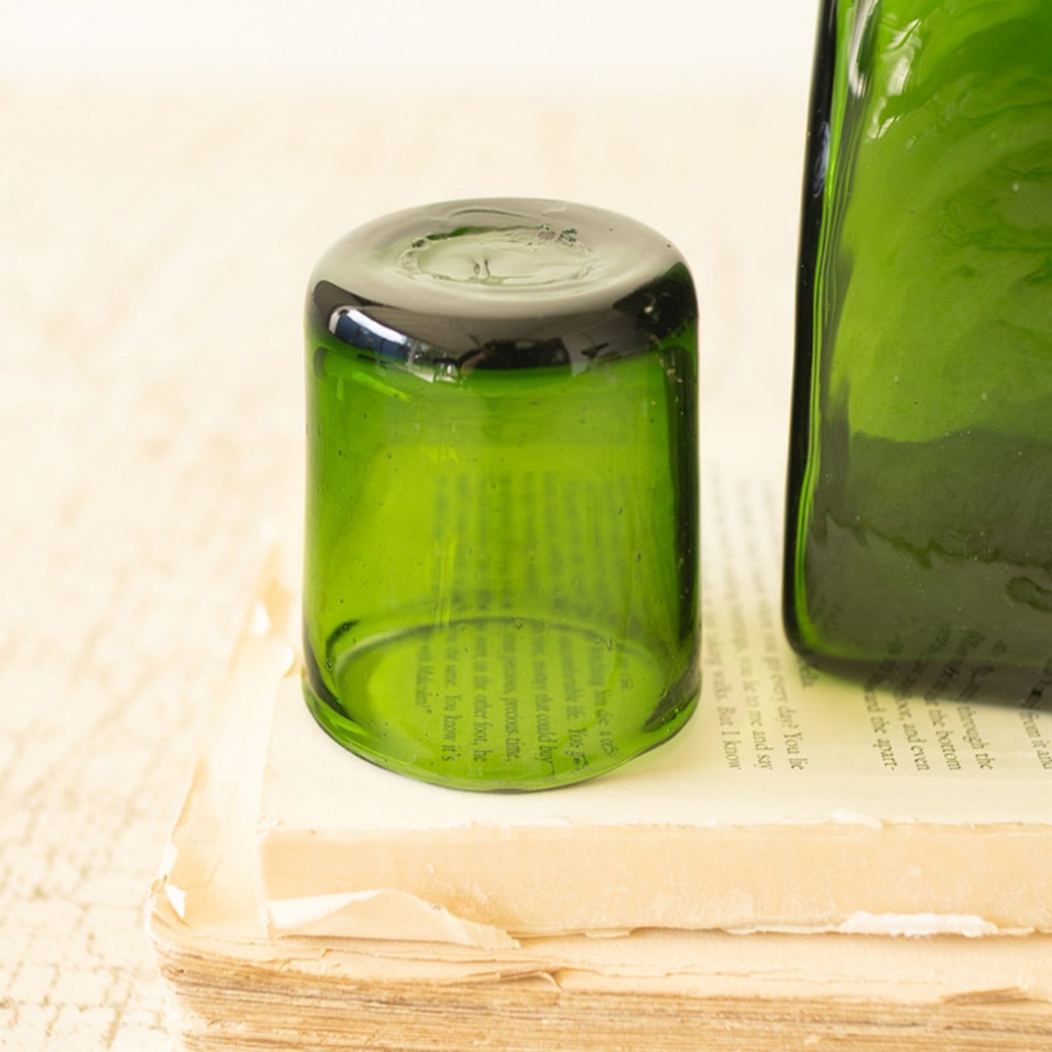 Bedside Green Water Carafe and Drinking Glass