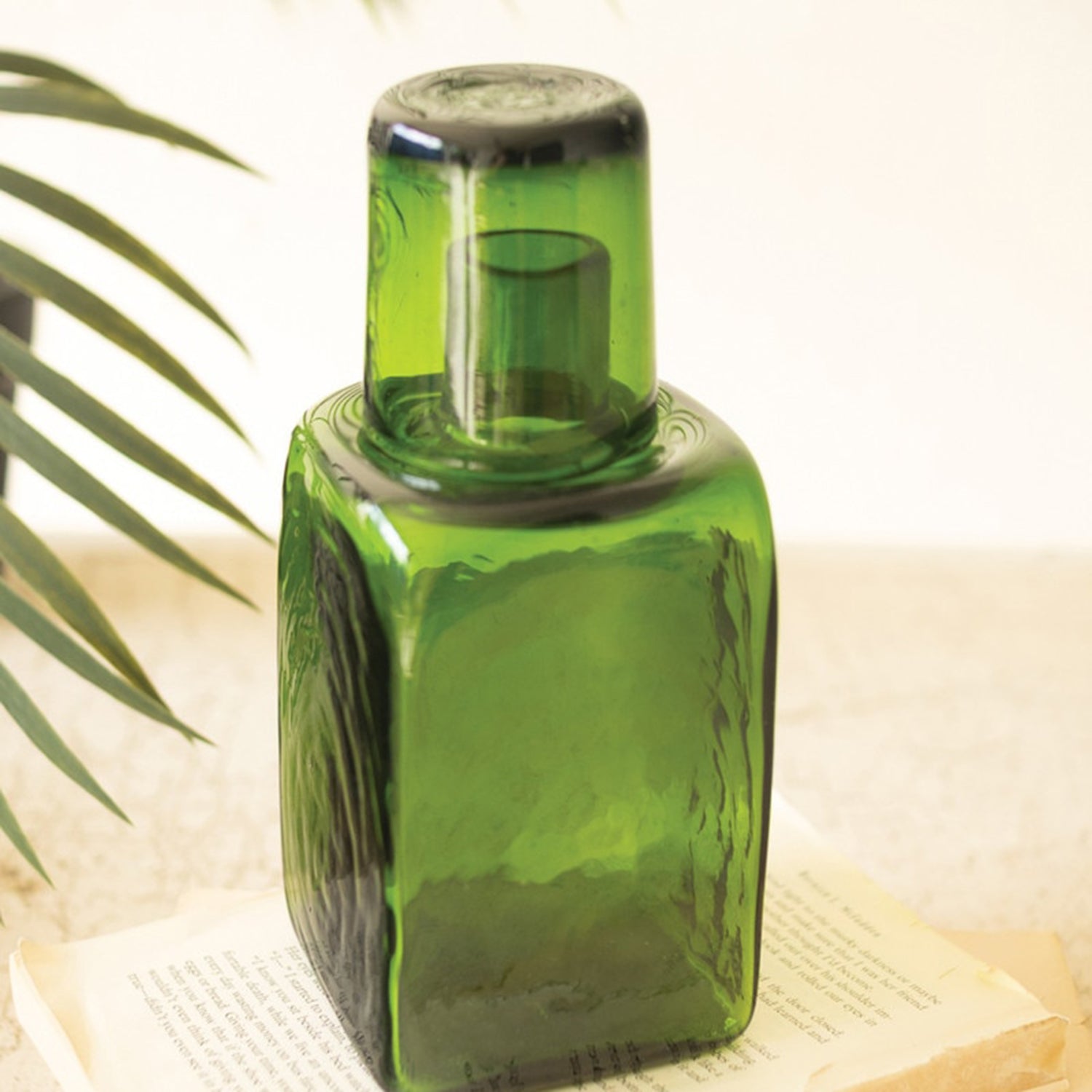 Bedside Green Water Carafe and Drinking Glass