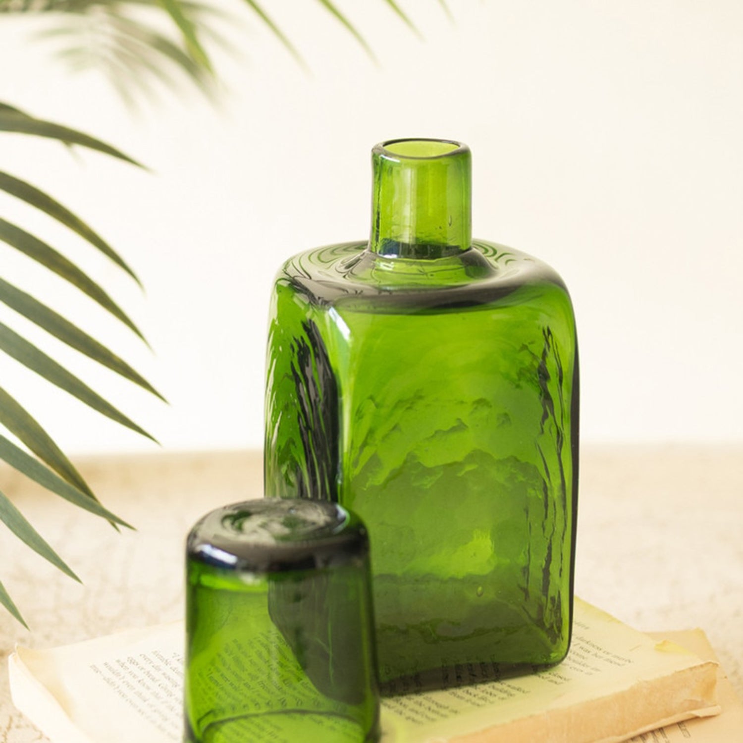 Bedside Green Water Carafe and Drinking Glass