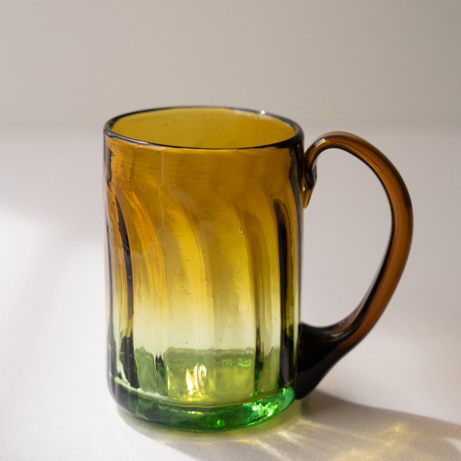 Recycled Fluted Amber Glass Mug with Handle Set of 6