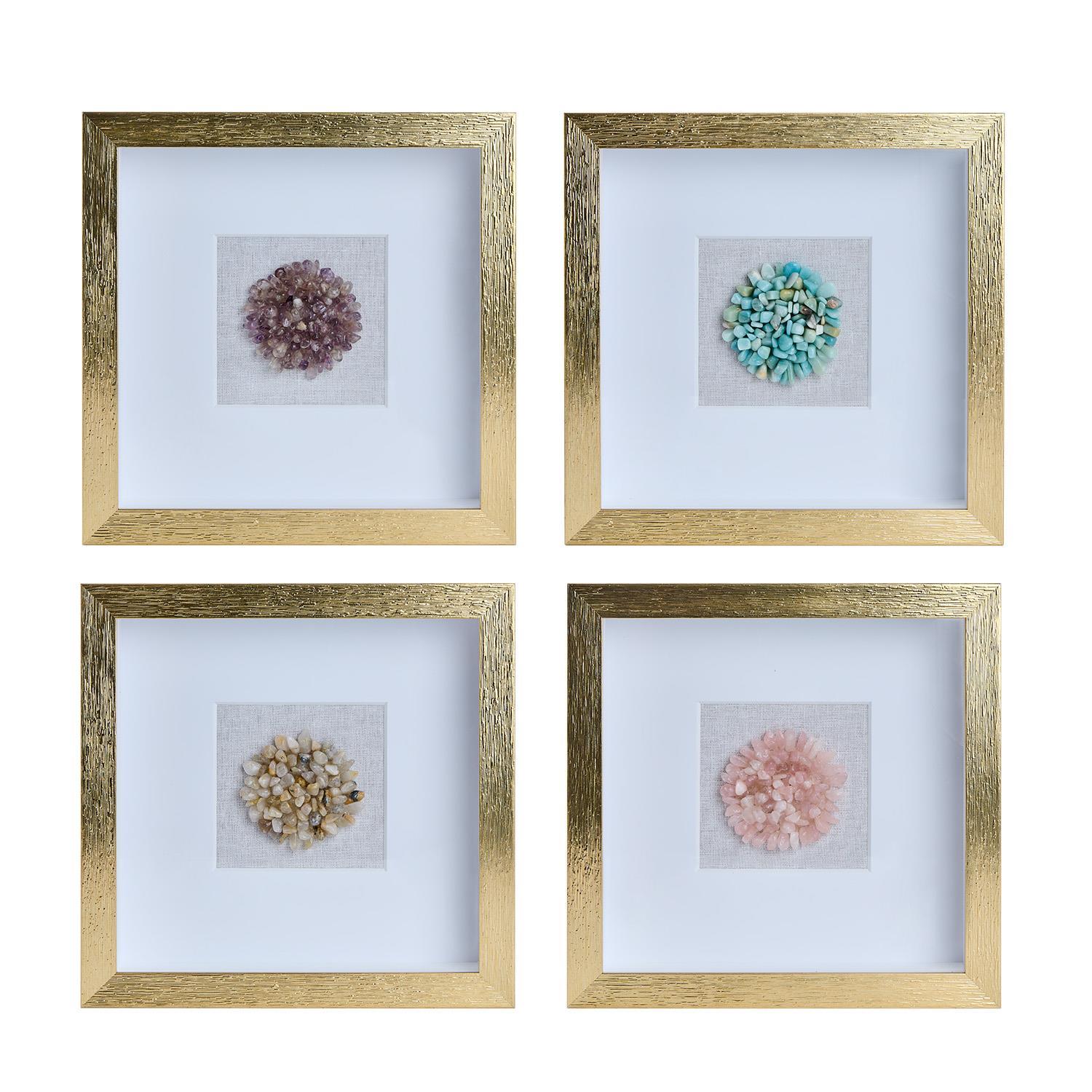 Semi-Precious Stone Shadow Box Wall Art Set of 4